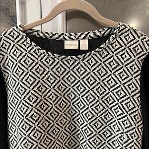 Chico's Black and White Diamond Pattern Knit Top